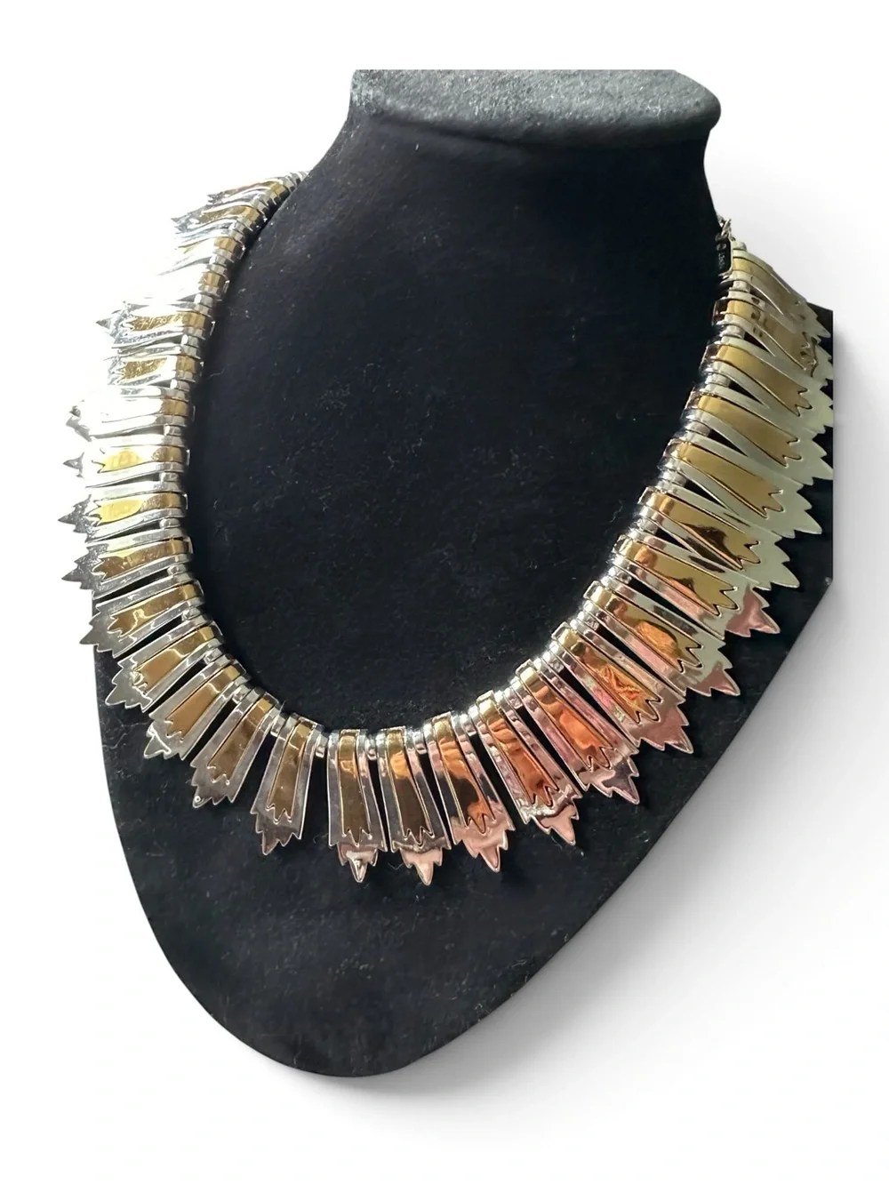 MONET Egyptian Revival Mixed Metal Gold Silver Articulated Collar Necklace RARE!